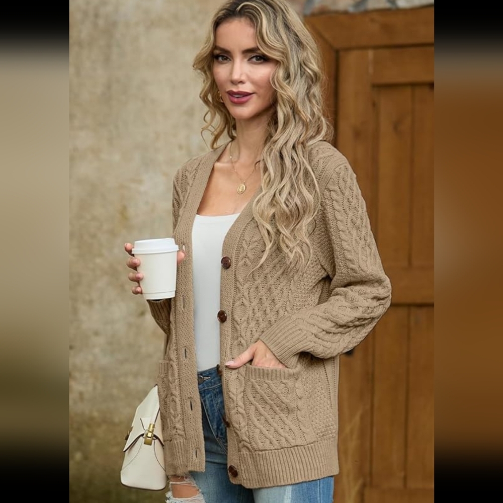 Grecerelle Women Cardigan Open Front Knit Medium